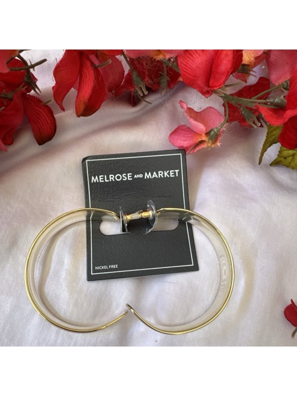 Nordstrom Melrose & Market 2" Hoop Earrings Clear Acrylic Gold Tone NEW